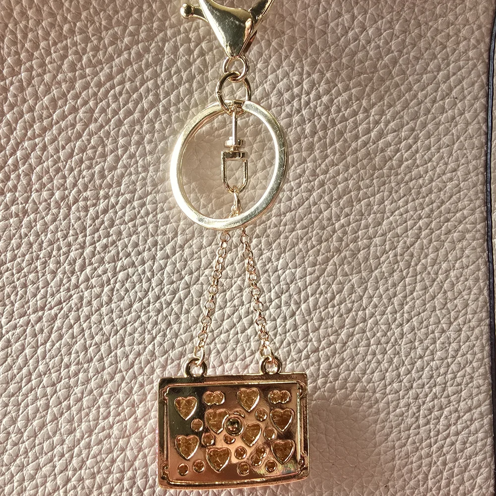 Gold and Pink Rhinestone Purse Keychain